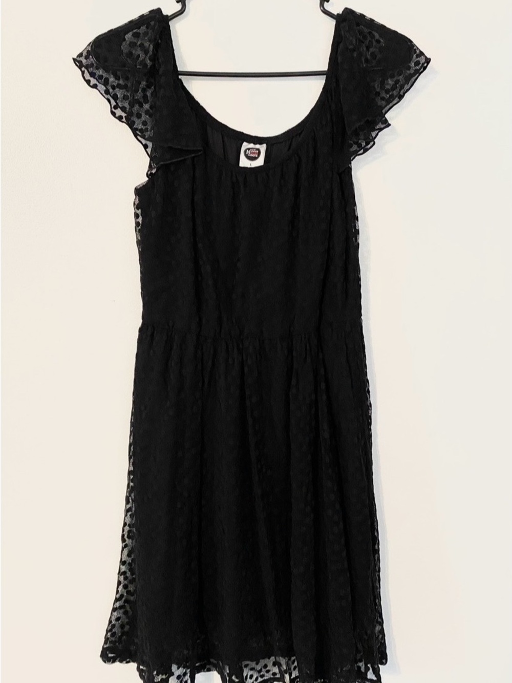 Disney Black Dotted Lace Flutter-Sleeve Dress
